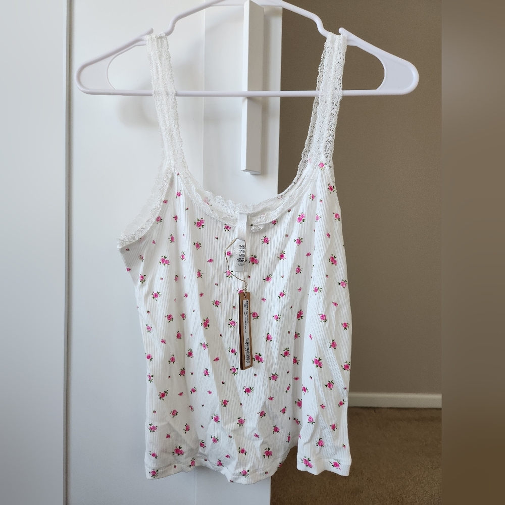 SKIMS Soft Lounge Lace Tank in Neon Orchid Rose Print - Size Large - Picture 1 of 4